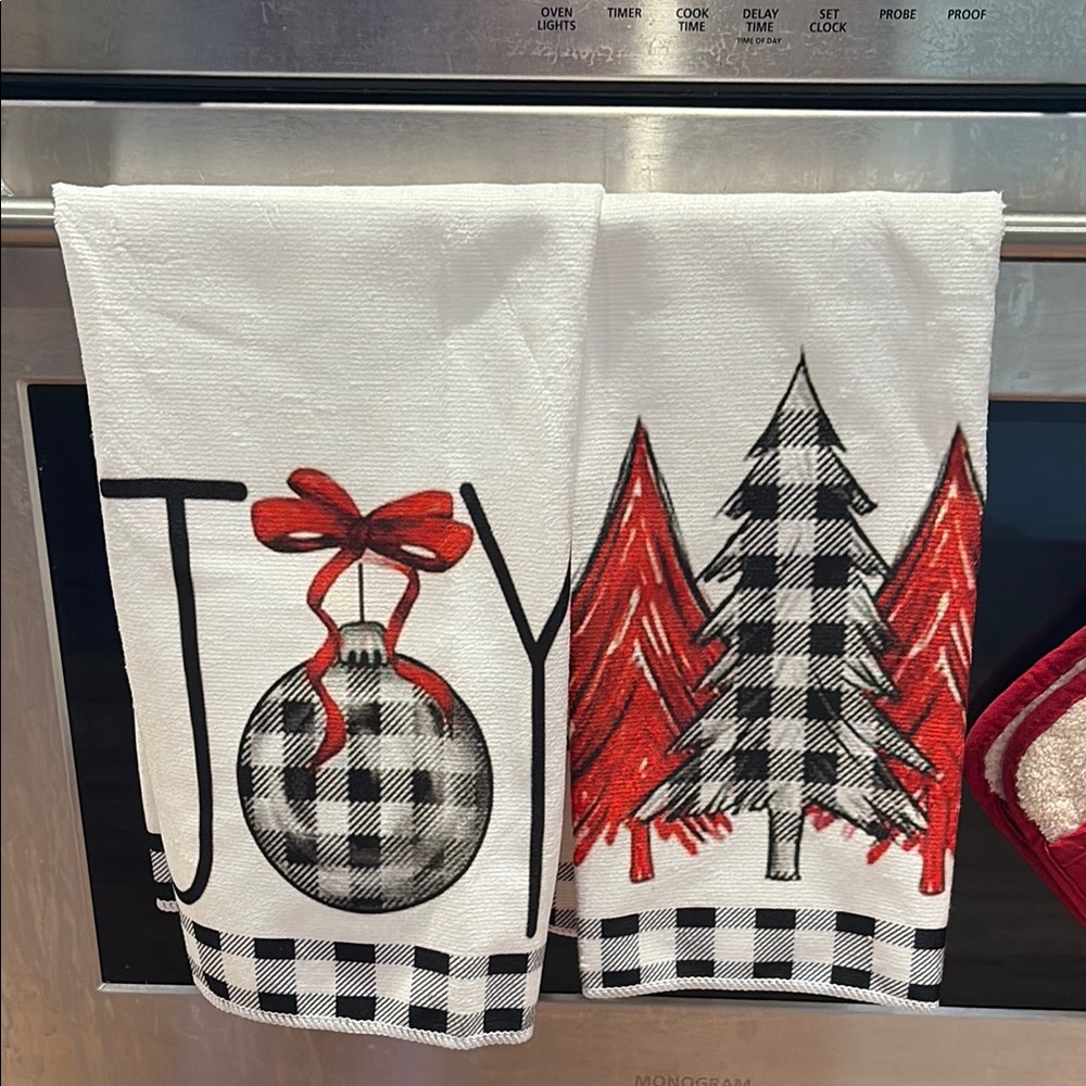 Festive Microfiber Kitchen Towel Set - Red and Black Christmas